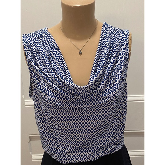 Laundry by Shelli Segal Blue White Cowl Neck Sleeveless Top - ‎ M - Picture 2 of 9